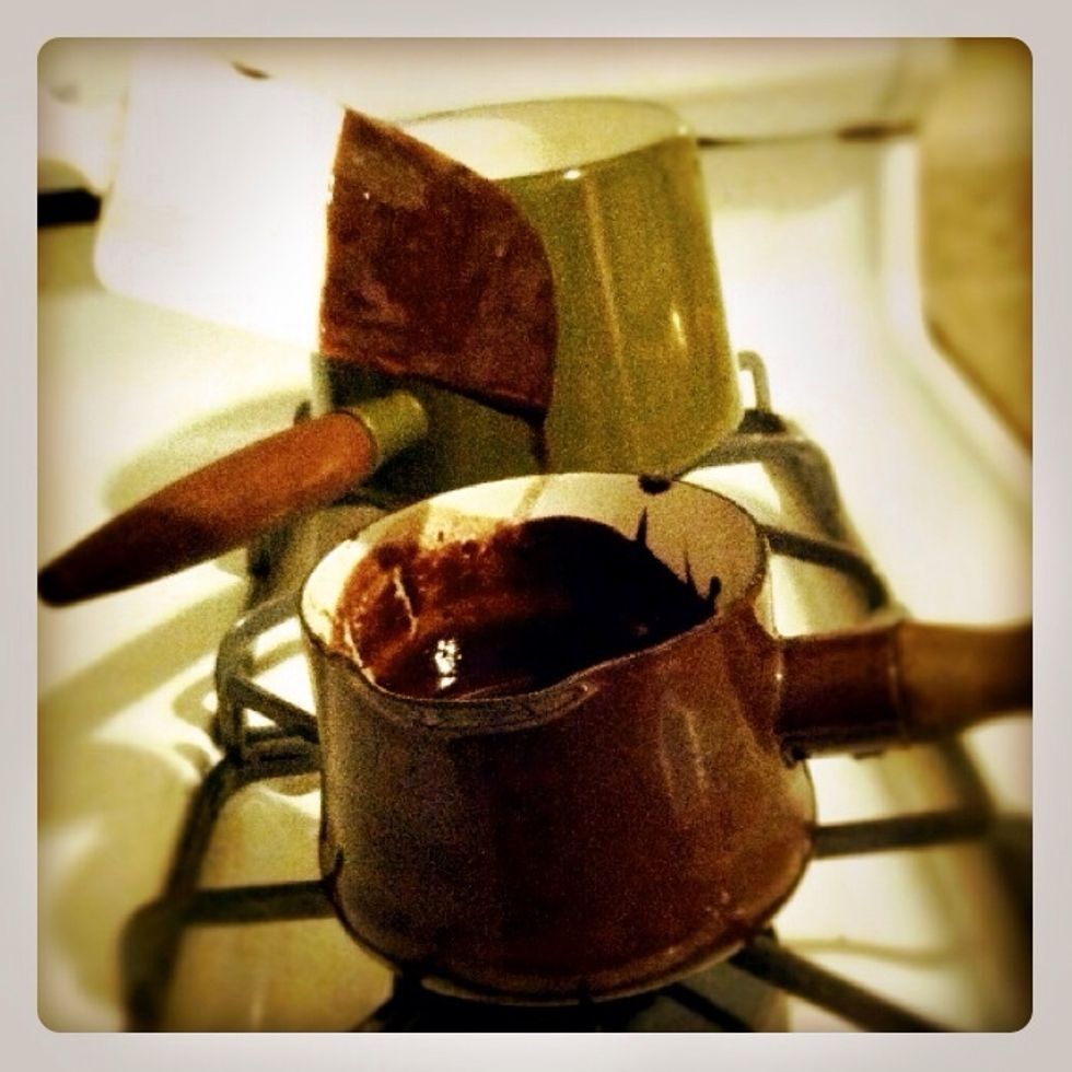 Stir butter and chocolate occasionally. When all is melted you should have a nice smooth mixture