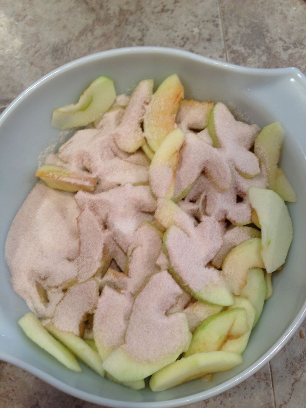 Stir cinnamon-sugar mixture into sliced apples.
