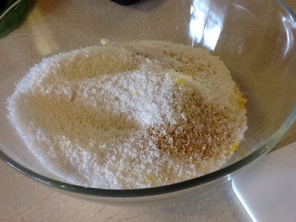 Stir coconut, crushed biscuits and lemon zest in a large bowl until well combined.
