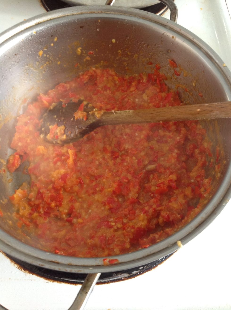 Stir constantly and cook for 3-5 min until color gets more orangey. Make sure your kitchen is ventilated or do this on your knees with a bandana soaked in lemon juice or white vinegar over your mouth.