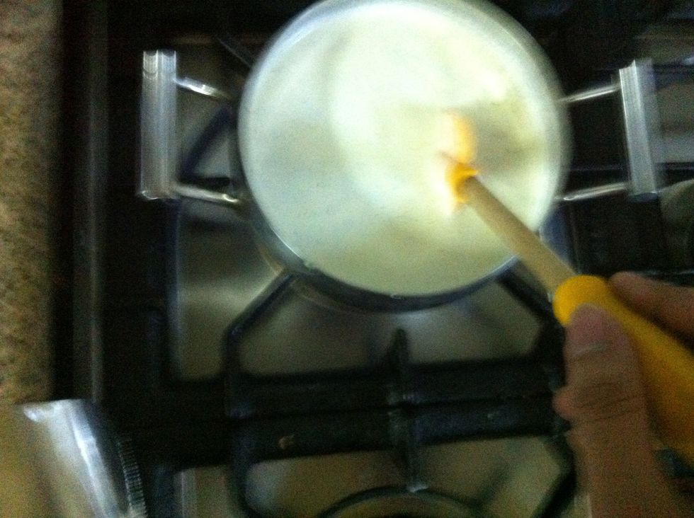 Stir continuosly with a wooden spoon or spatula over low-medium heat