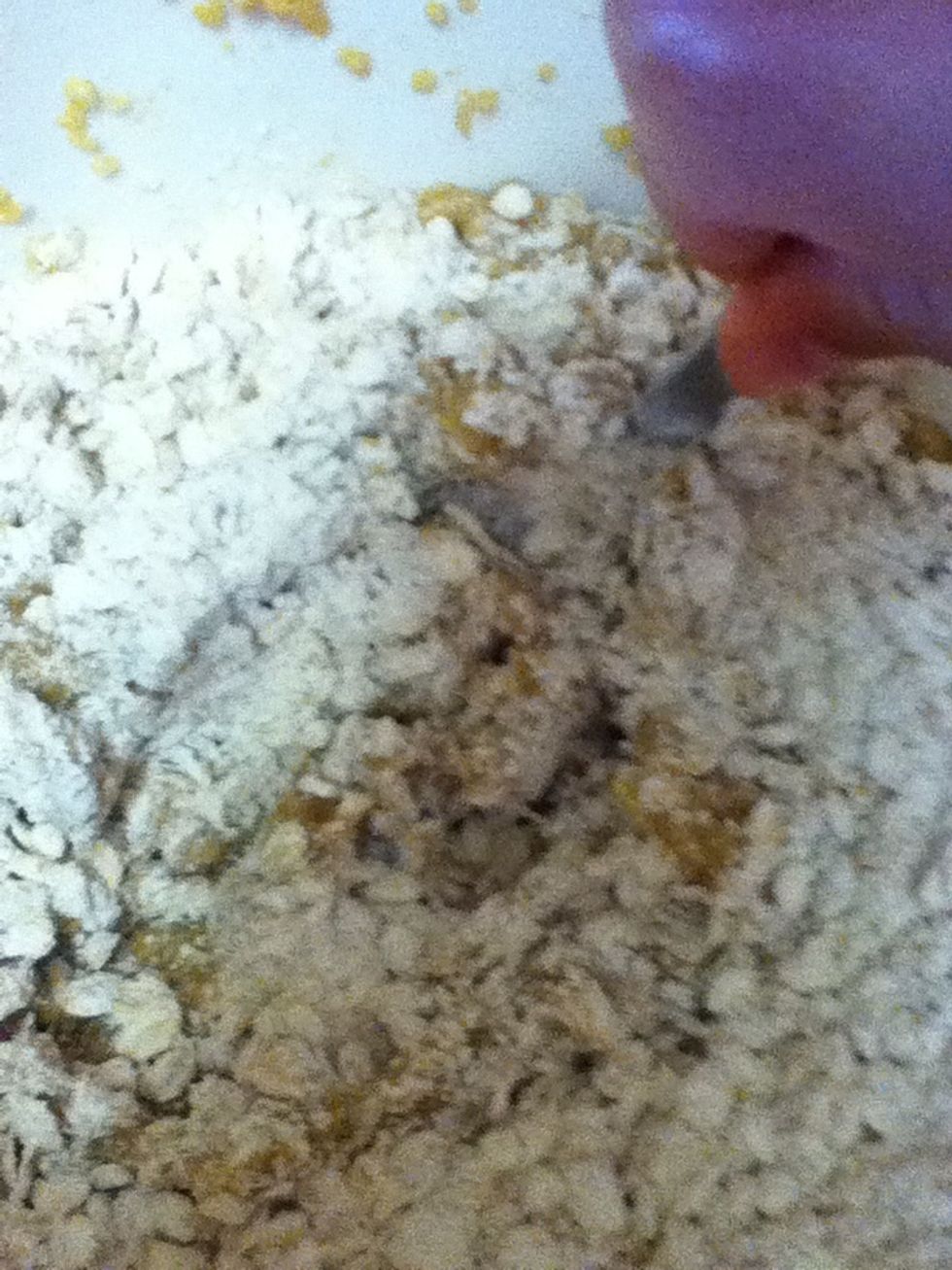 Stir dry ingredients into wet mixture.