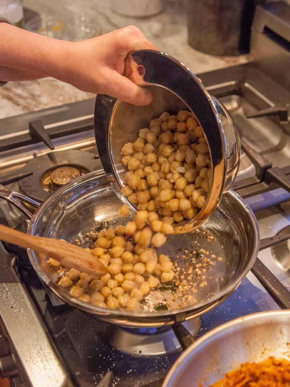 Stir everything around for a minute or so, then add in your drained chickpeas...