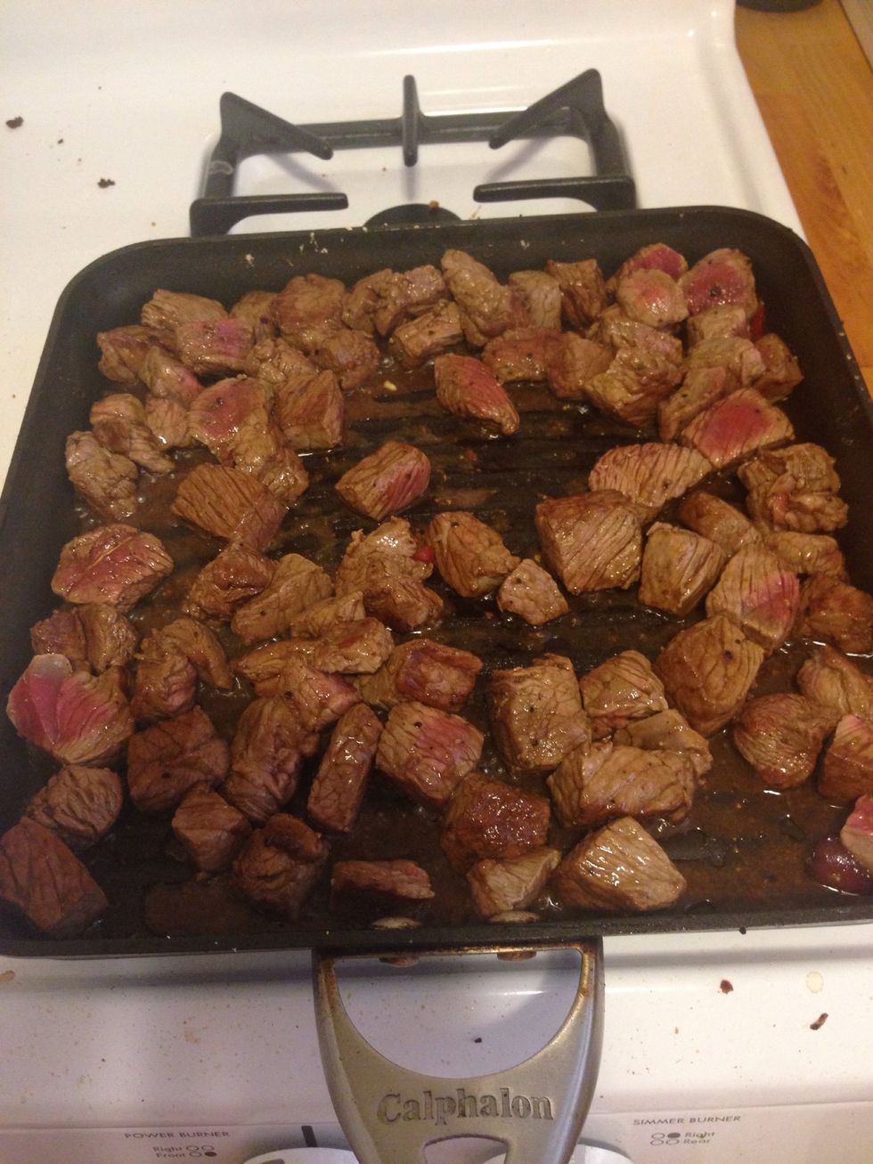 Stir everything together and cook until the desired steak doneness. Usually this is about 5 mins for more med rare and 10 mins for more well done.