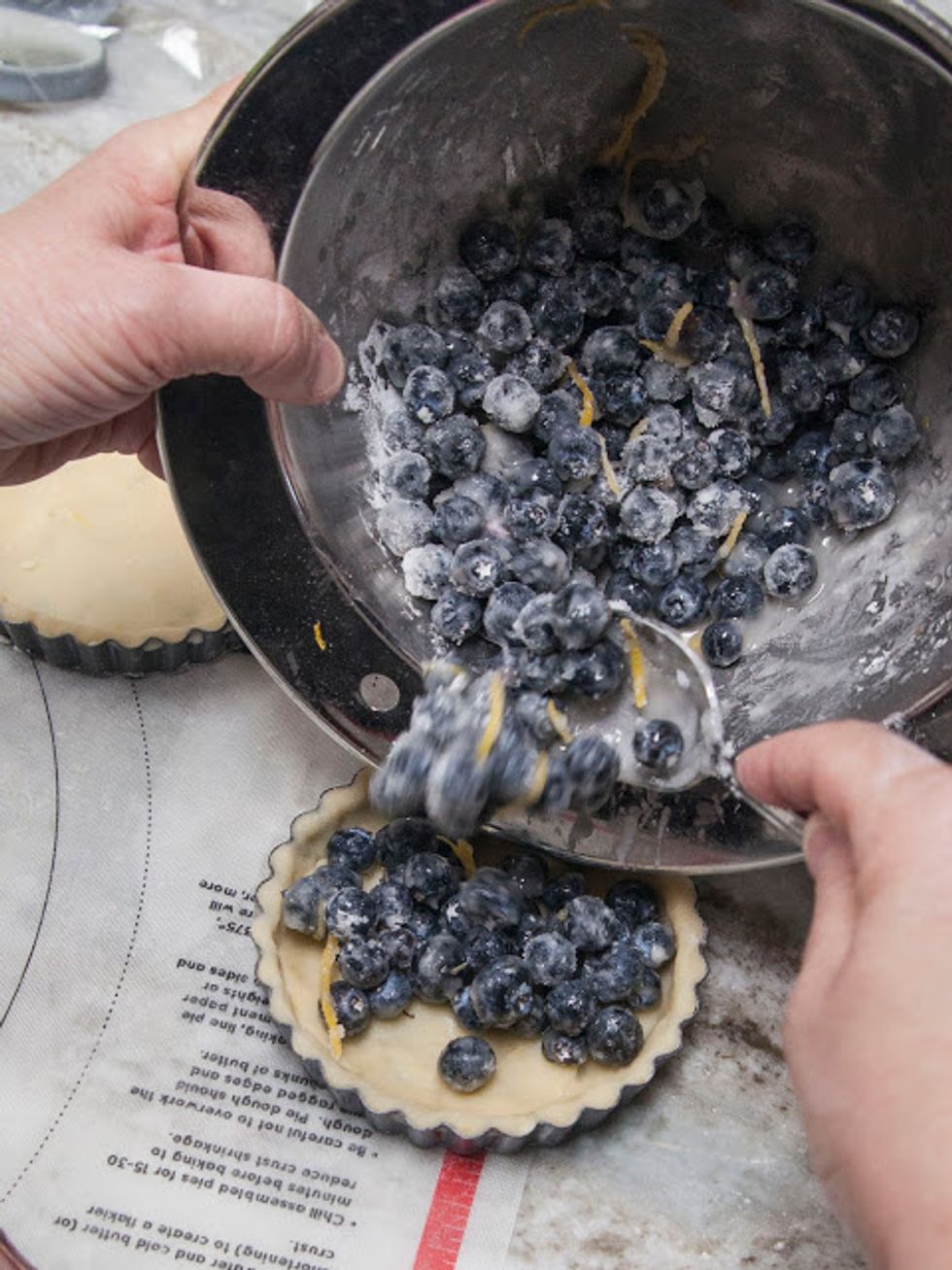 Stir everything together well then pour the berry mixture into each tart pan...or 1 large tart pan
