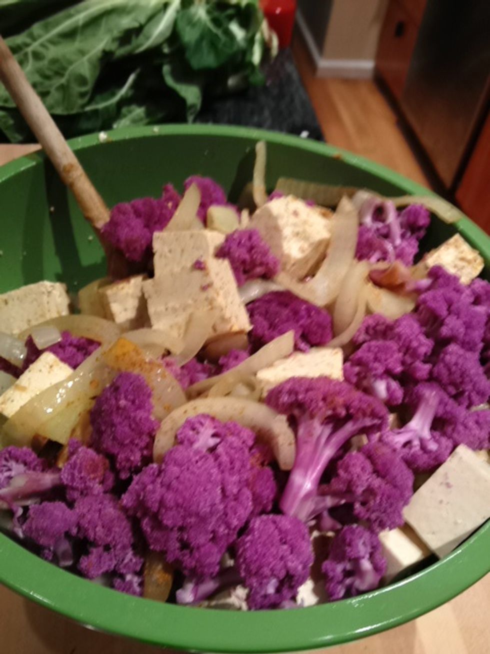 Stir everything up so that the spices and oil coats everything.