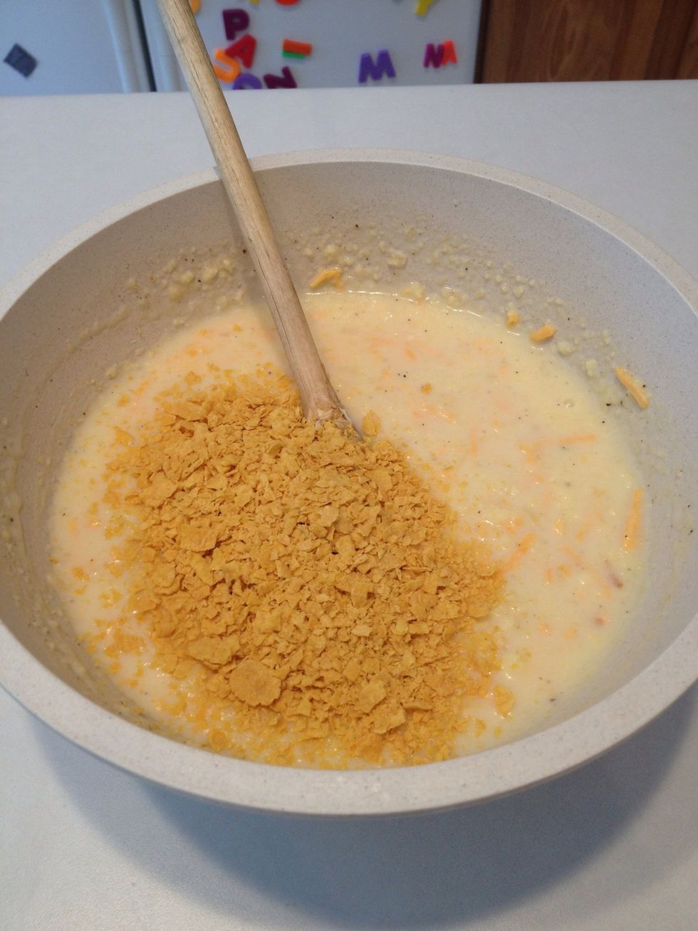 Stir flakes into mixture.