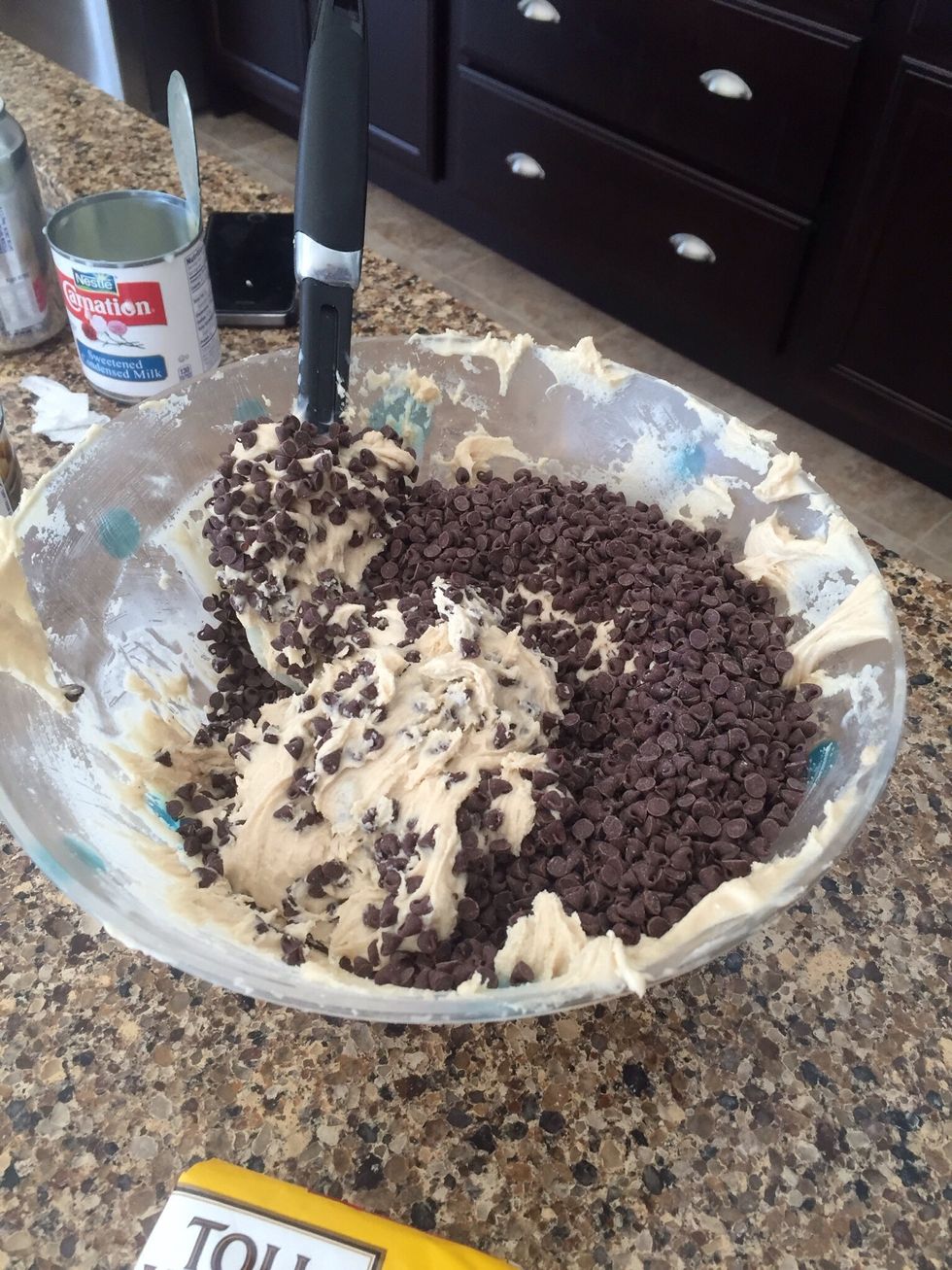 Stir in 2 cups of miniature semi-sweet chocolate chips.