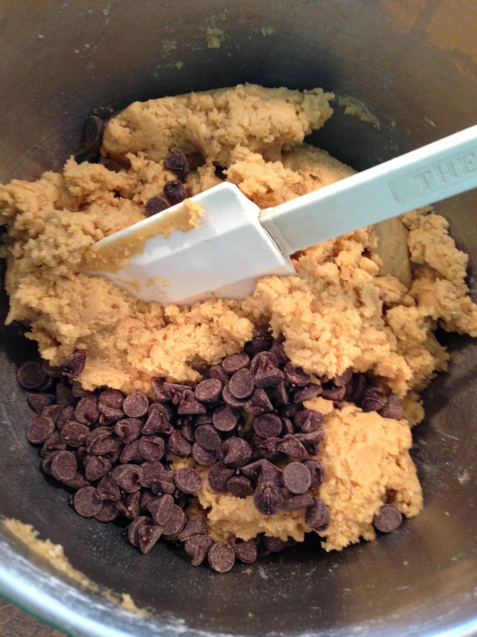 Stir in 6-12 oz chocolate chips.