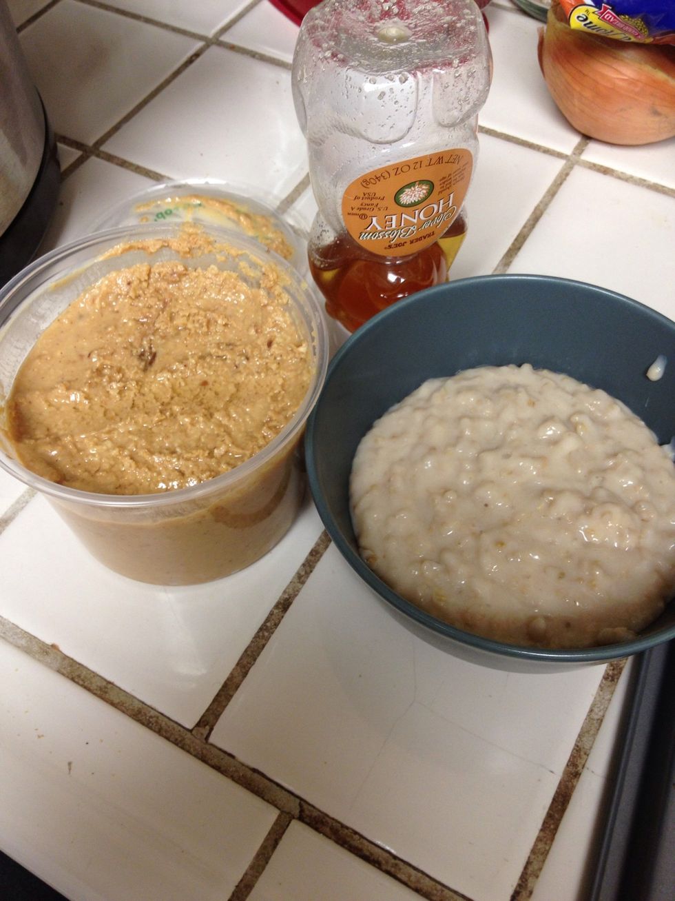 Stir in a spoonful of your choice of all natural nut butter and some sweetener of your choice, and maybe some extras too! I put pecans in today. Try some dried fruit.