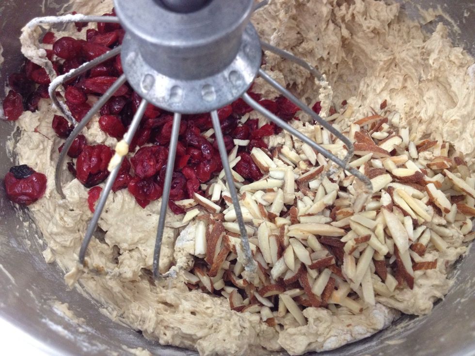 Stir in almond and cranberry.
