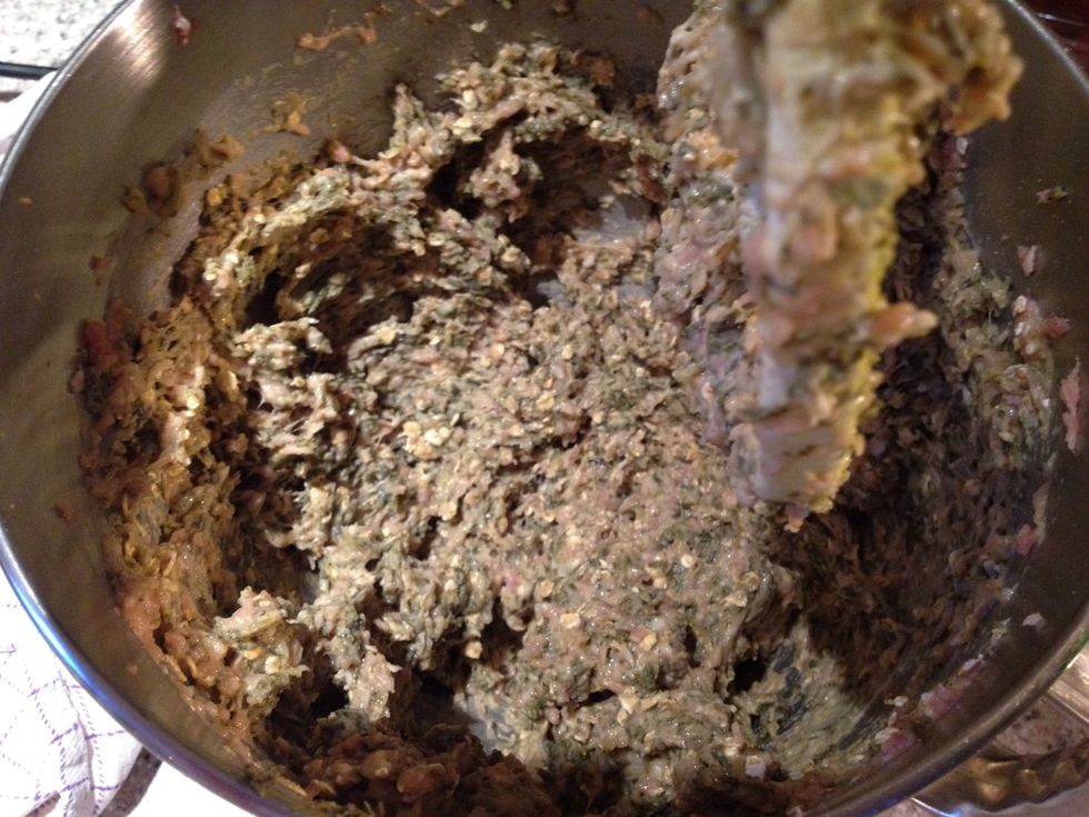 Stir in oatmeal and flour until you have a mince that will keep its shape when fried or as in this instance boiled.