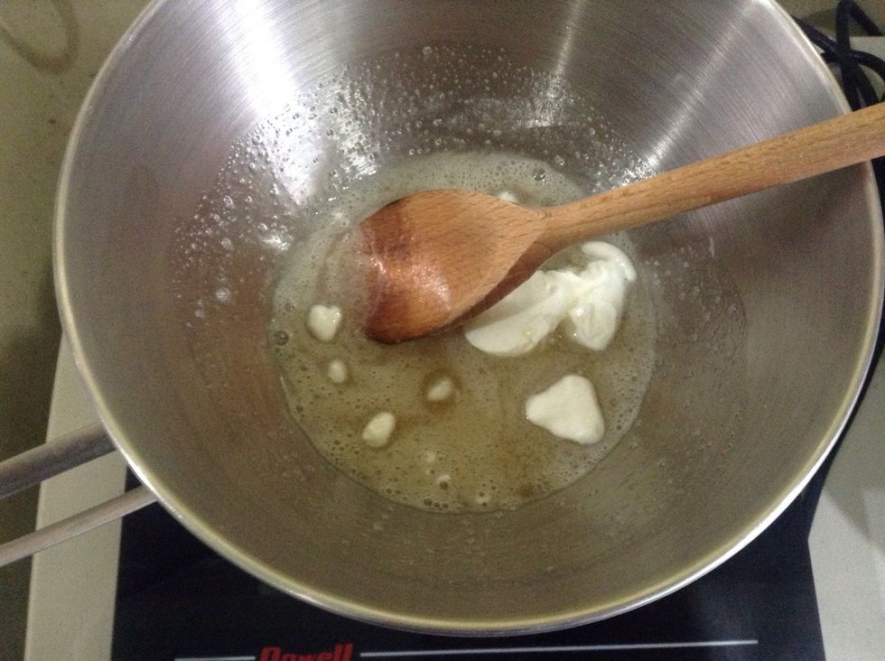 Stir in shortening; just before completely melted, then remove it from heat. Add glycerin, flavoring of your choice and color . Cool until lukewarm.