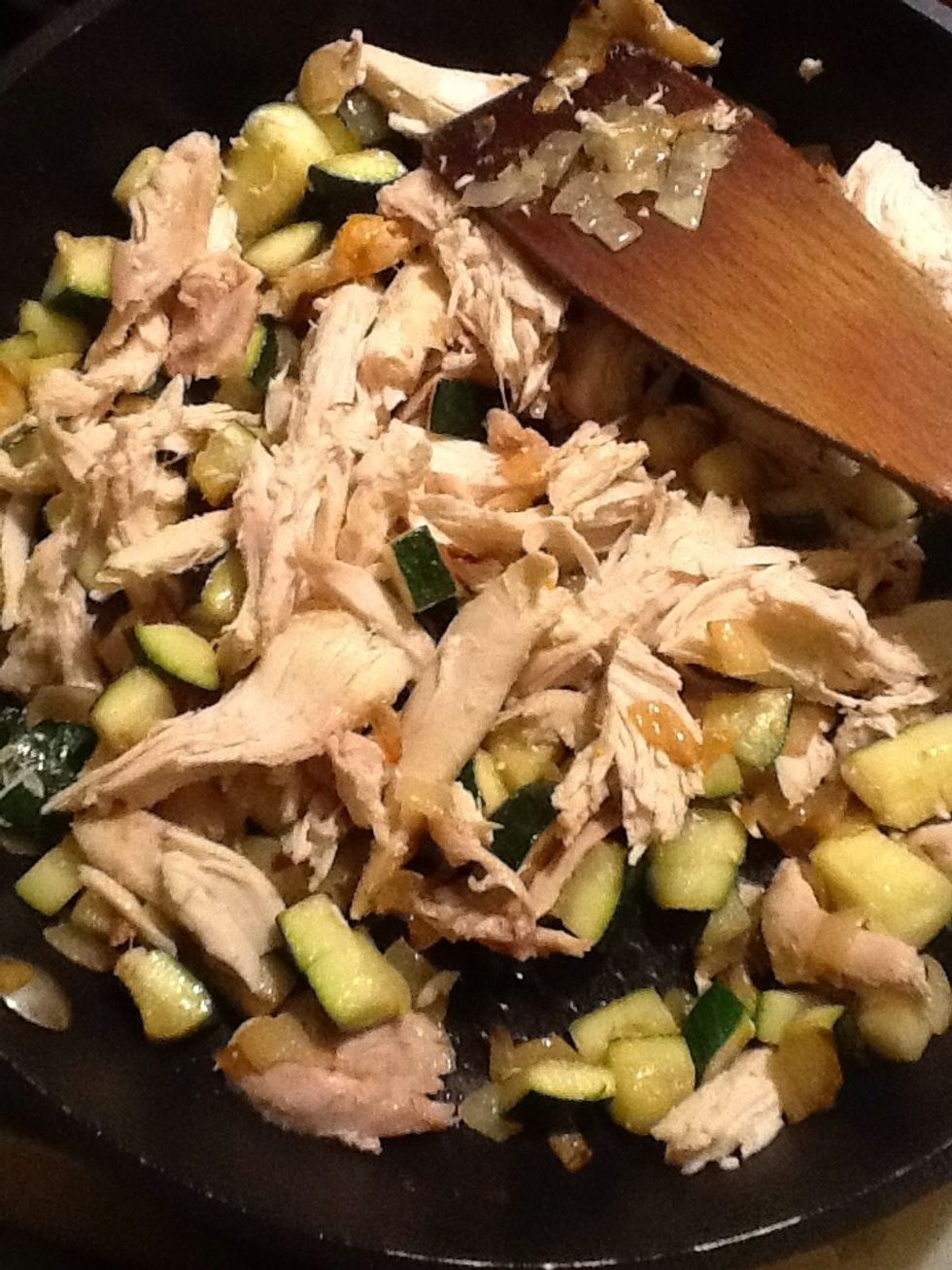 Stir in the chicken. This doesn't need to cook so go straight to the next step
