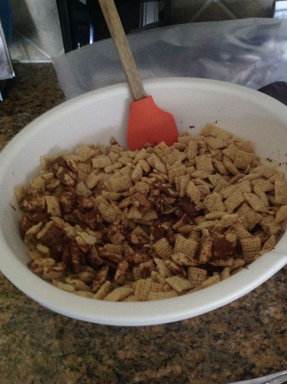 Stir in the chocolate. Melt more chocolate if needed.