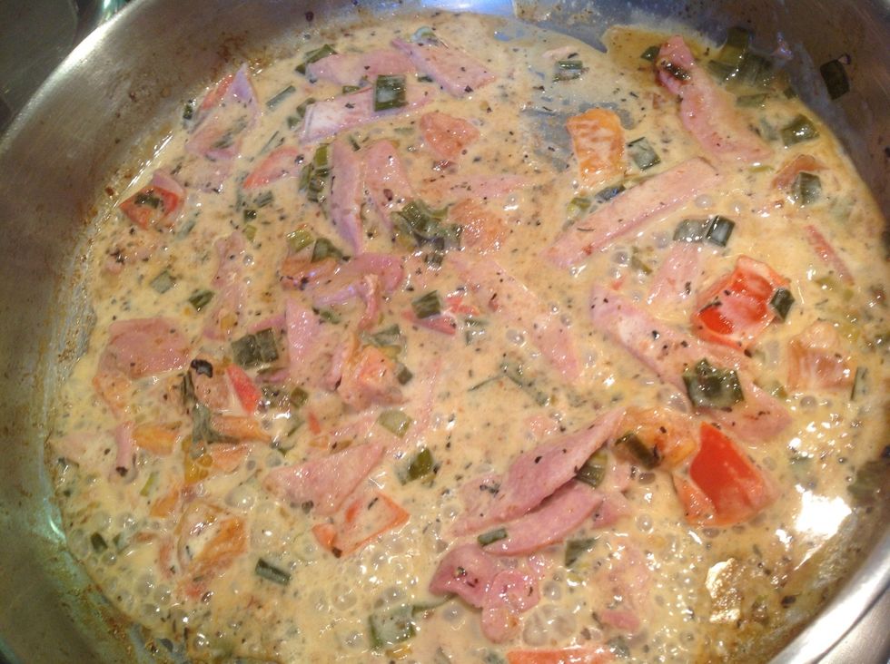 Stir in the cream. Simmer for 2 minutes.