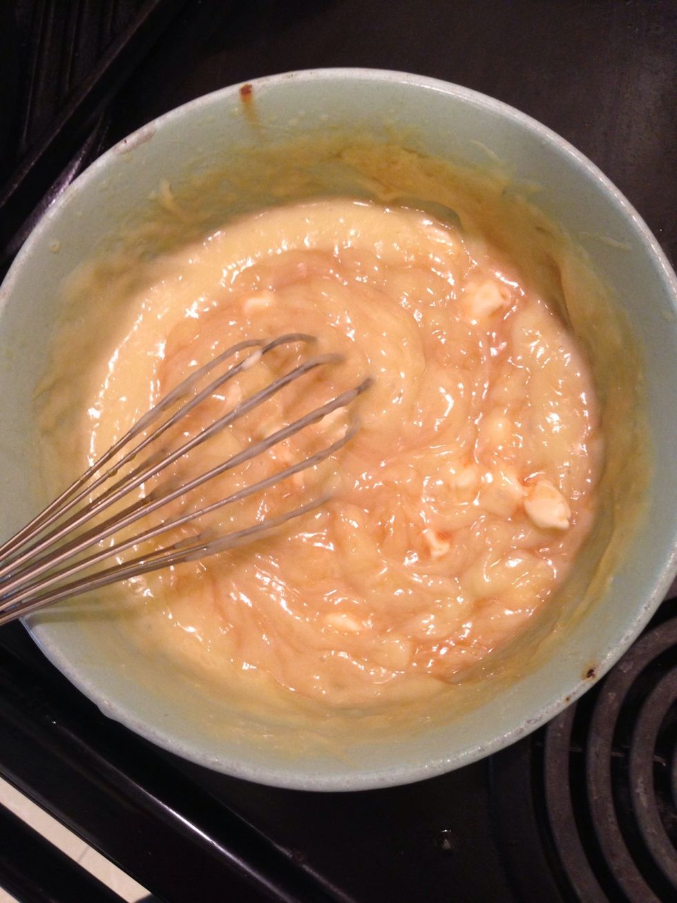 Stir in the vanilla and he butter.