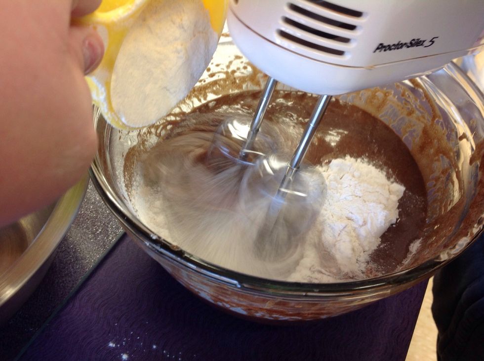 Stir in vanilla, 1/2 cup of flour, baking soda and salt