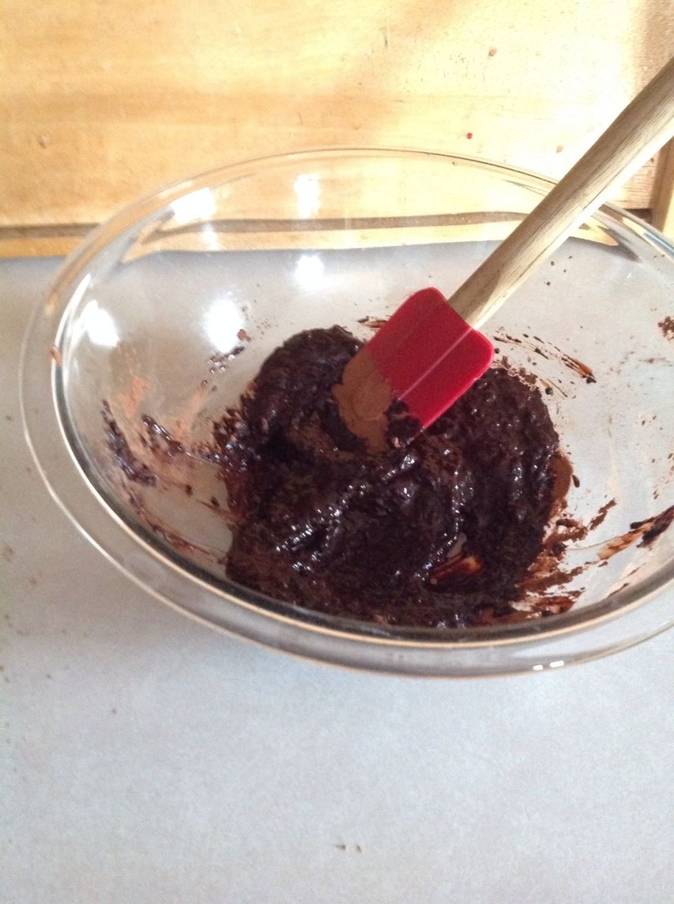 stir in your 2/3 cocoa powder. It looks really gross, but this isn't the final product!