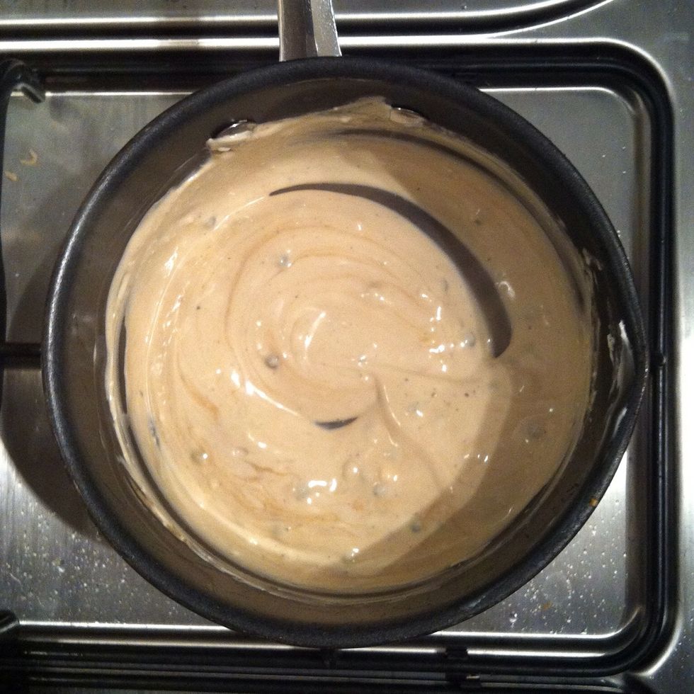 Stir in your drained green peppercorns and season with salt and pepper