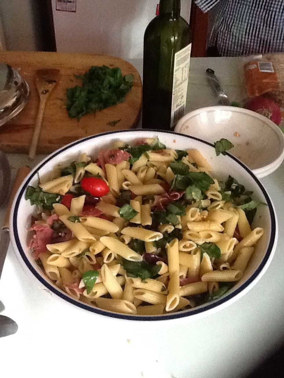 Stir it all up and add a drizzle of olive oil