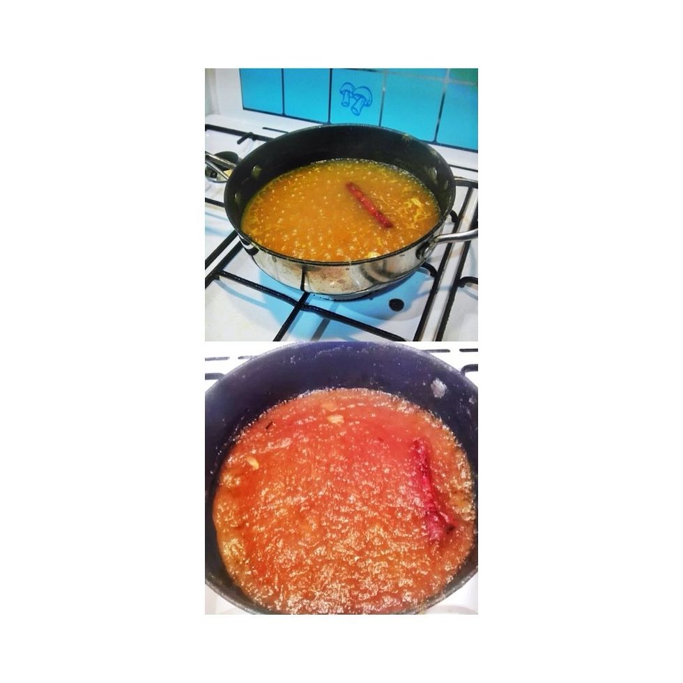 Stir it once in a while and always keep and eye on it. Let it boil and caramelize until it reaches the desired color. For this i did not add any coloring to it cause i got the color i want.