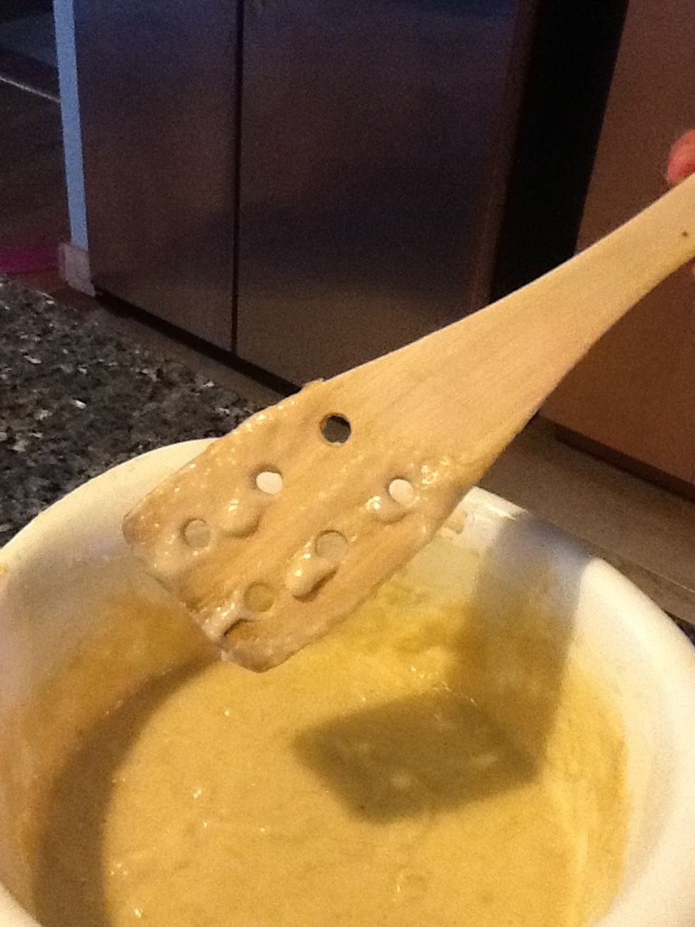 Stir. It's important that you use a spoon or stirring tool with holes like the one in the photo. You can add chocolate chips if you want to (It tastes awesome with chocolate chips!).