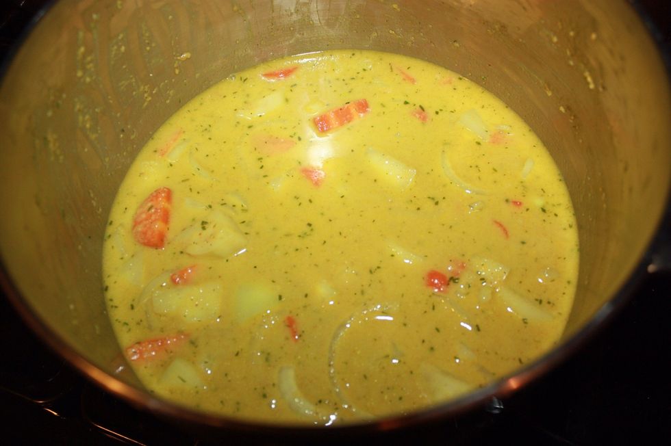 Stir it up, cover, and let simmer until the vegetables are almost ready