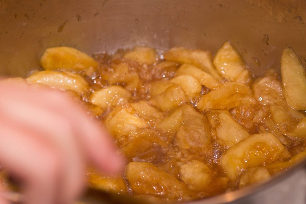 Stir it up. The smell from this is making my tummy grumble. If you do want to sneak a taste, like I did, make sure you blow on it to cool it down. The melted sugar makes it really hot!