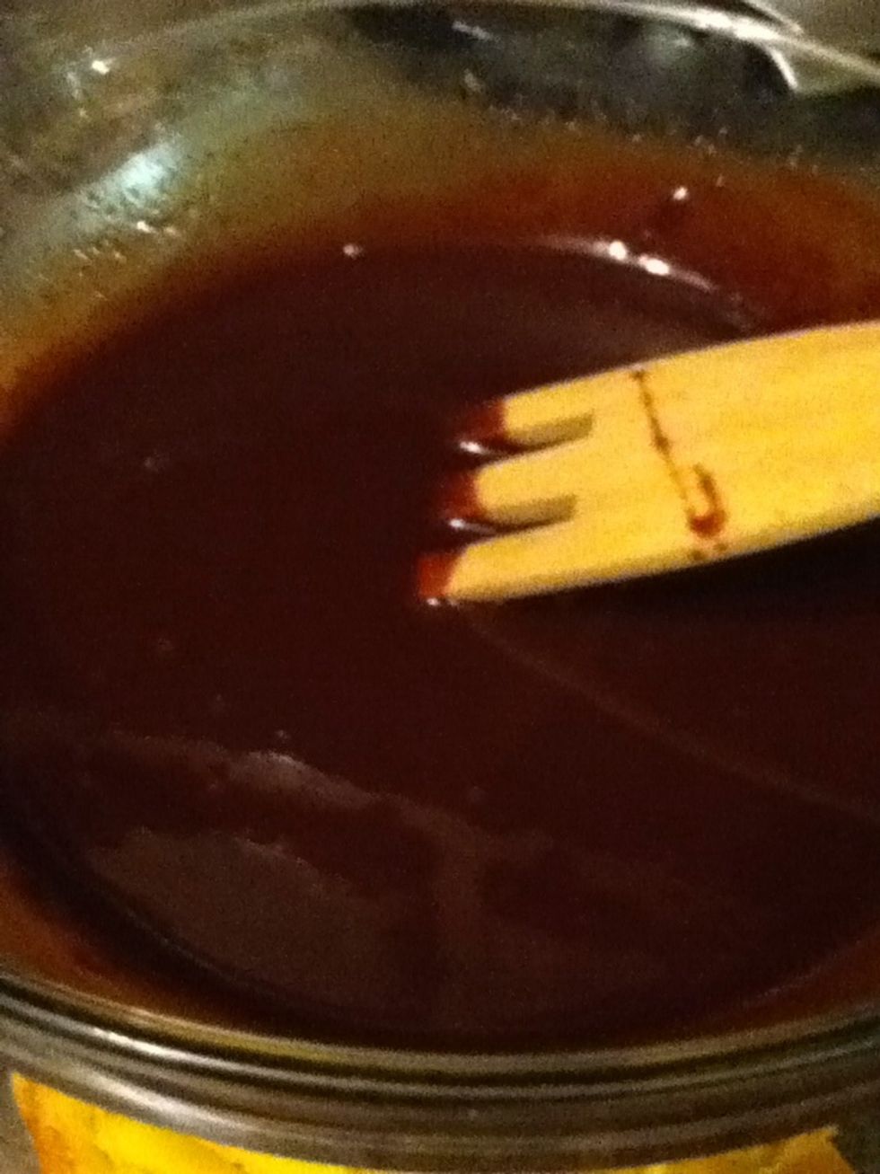 Stir like crazy until it's smooth and glossy. Let cool until it thicken slightly.