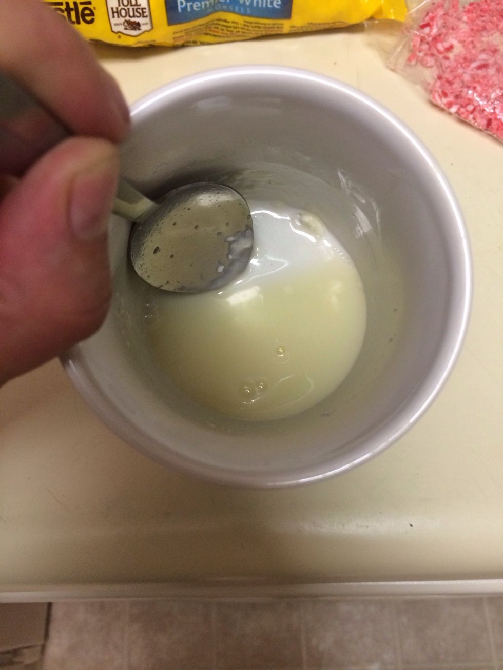 Stir melted chips and milk until smooth like this!