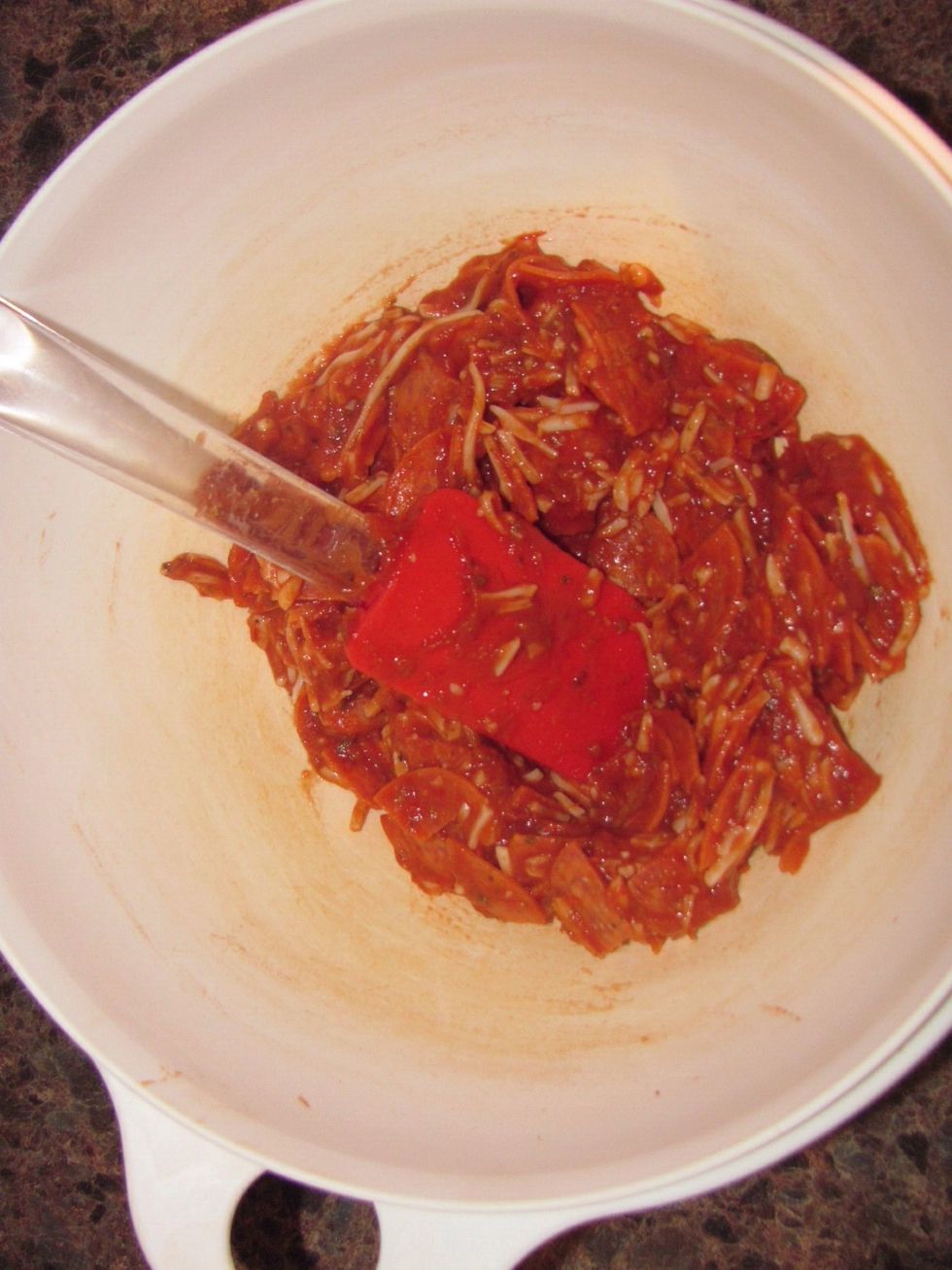 Stir mixture until all ingredients look evenly distributed, set aside