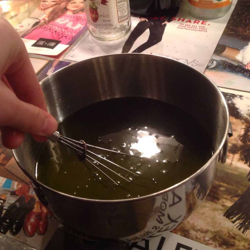 Stir mixture with a whisk for approximately 20 minutes. Wait until it turns into a thick, vanilla pudding-like consistency to proceed.