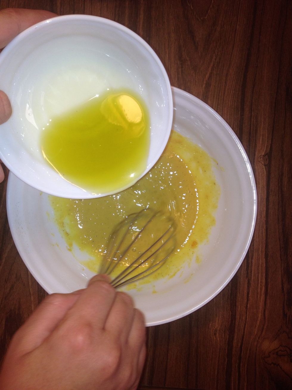 Stir olive oil with mixture