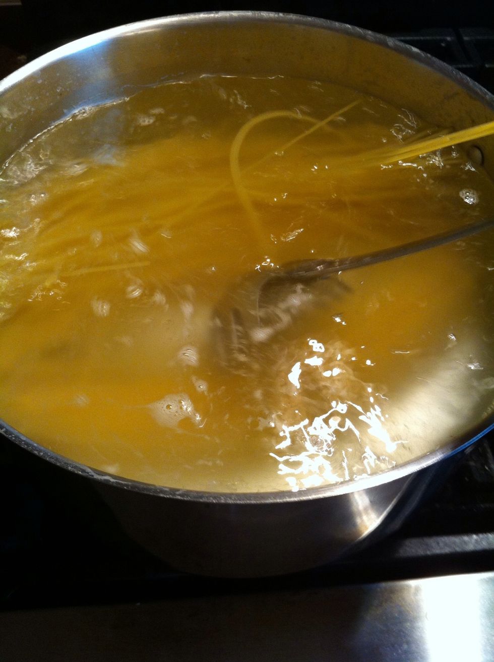 Stir pasta in till all in the water. This keeps it from sticking to each other.