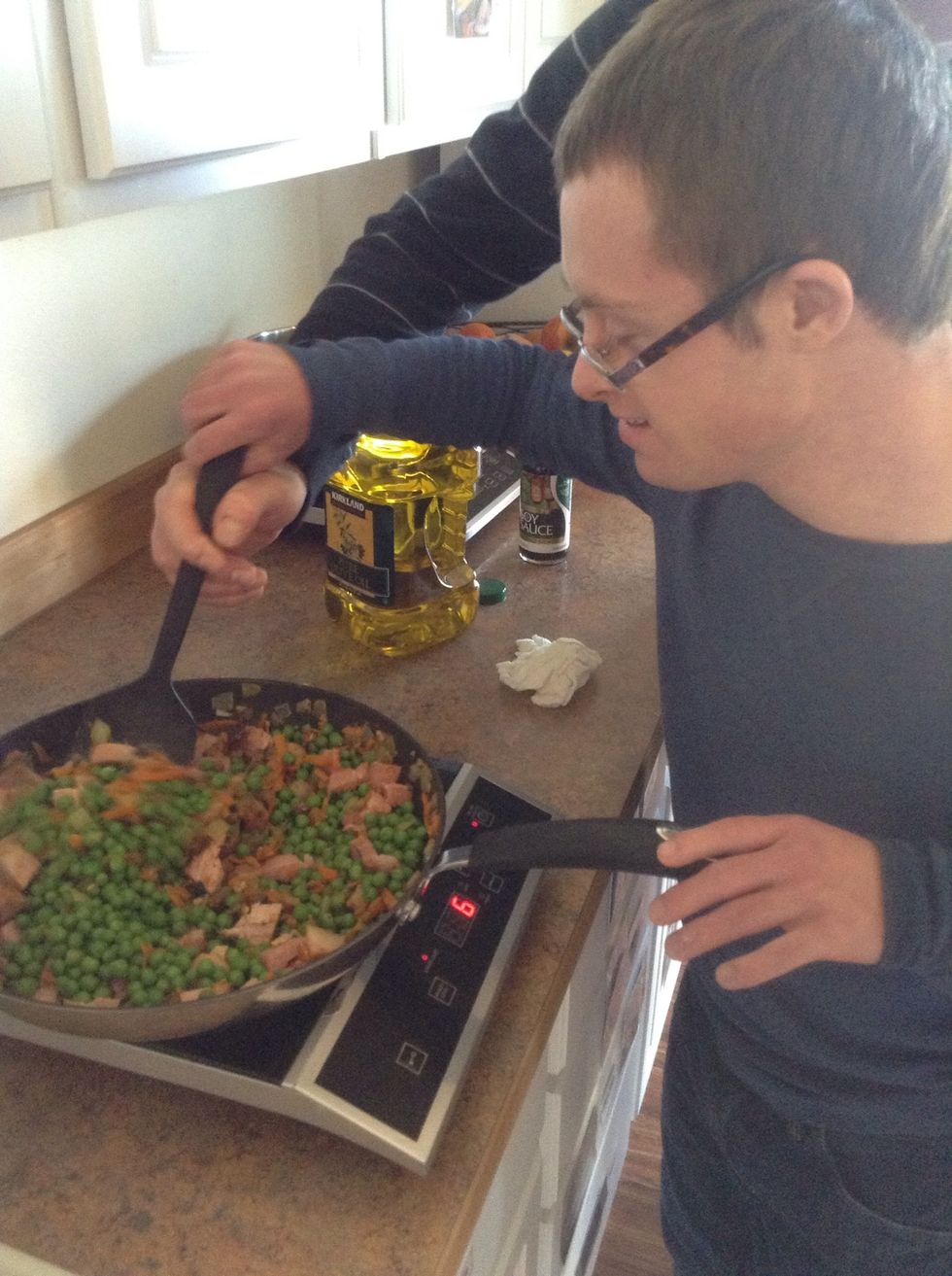 Stir peas in the skillet