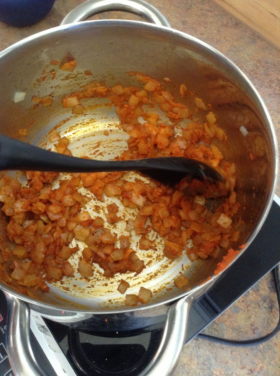 Stir spices and onions together