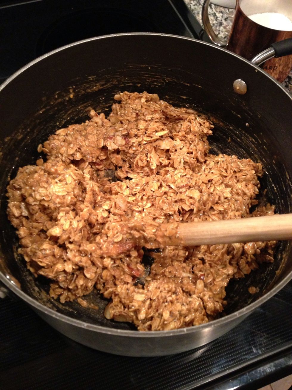 Stir, stir, stir till it all comes together! Turn the heat on low as you grab your pan and handle any distractions.