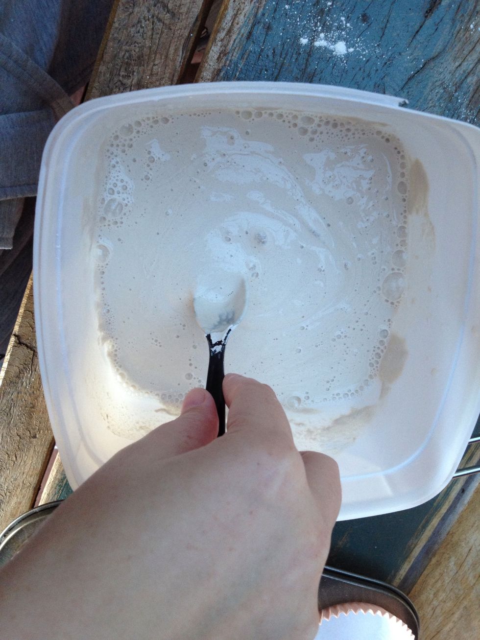 Stir, stir, stir. We don't want any lumps. This is not as important for the base as it is for the "frosting" but you still don't want huge lumps in your base either.