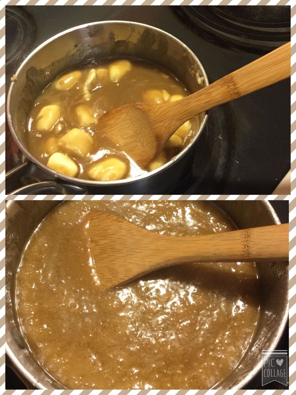 Stir the caramel until it starts to boil then remove from the heat and add 2 teaspoons of vanilla