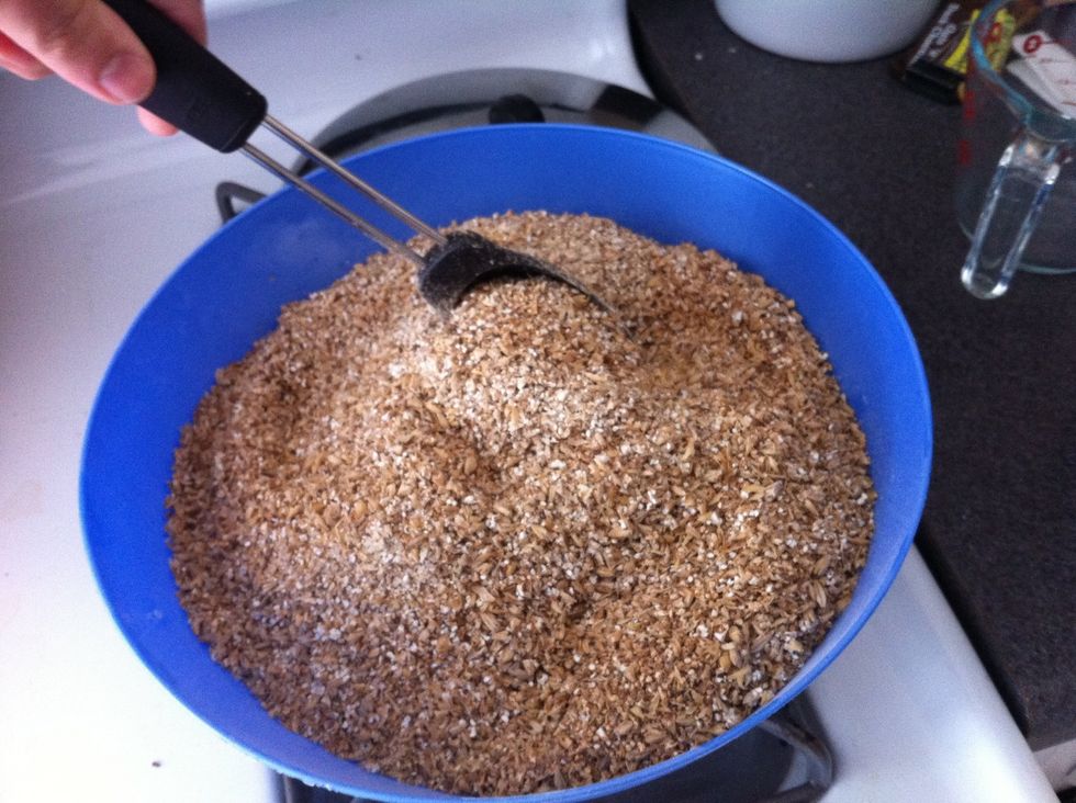 Stir the dry grains. I do this to make sure the grains have an equal distribution when steeping in the pot.