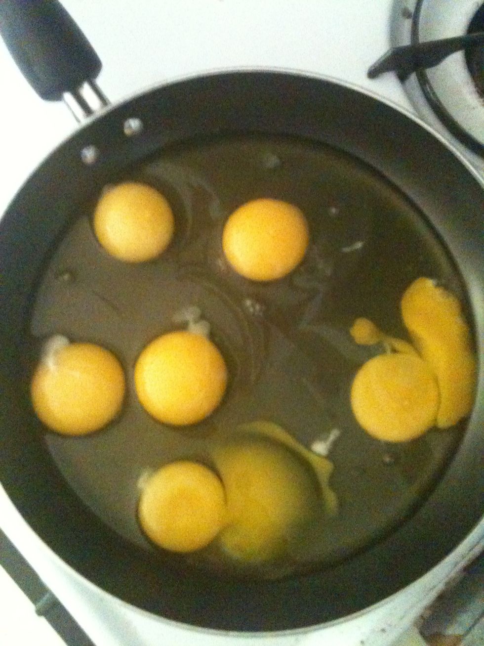 Stir the eggs a little.