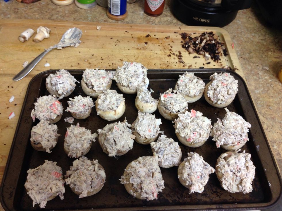 Stir the mixture and put into shroom caps.