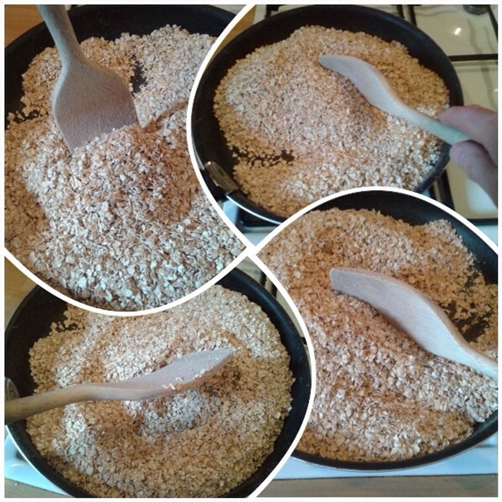 Stir the oats gently and continuously for about 5 minutes or so until the fragrant aroma tells you the oats are toasted.
