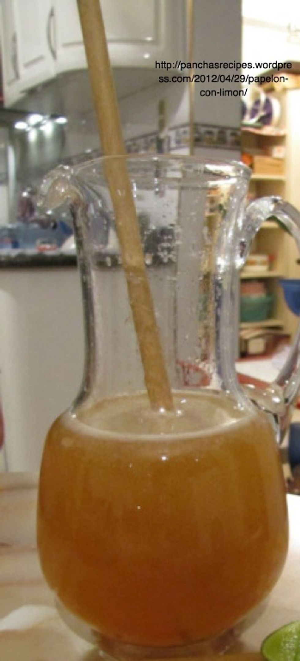 Stir the sugar cane and water together.