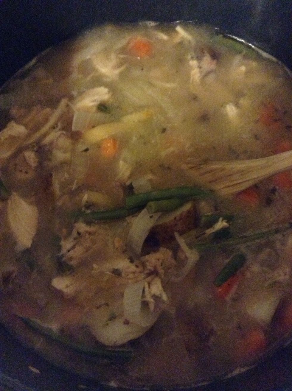 Stir the vegetables in and simmer.