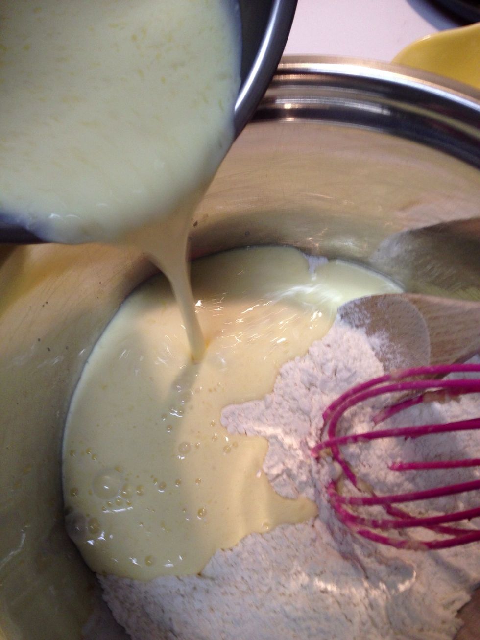 Stir the wet ingredients into the dry ingredients