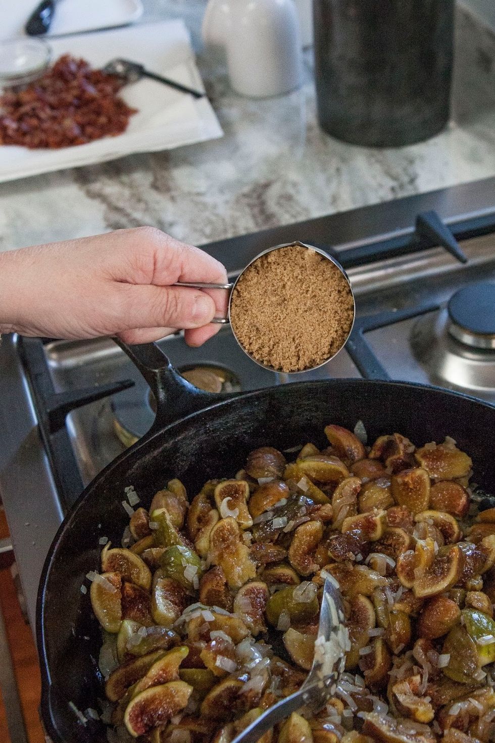 Stir them around and add in the brown sugar...