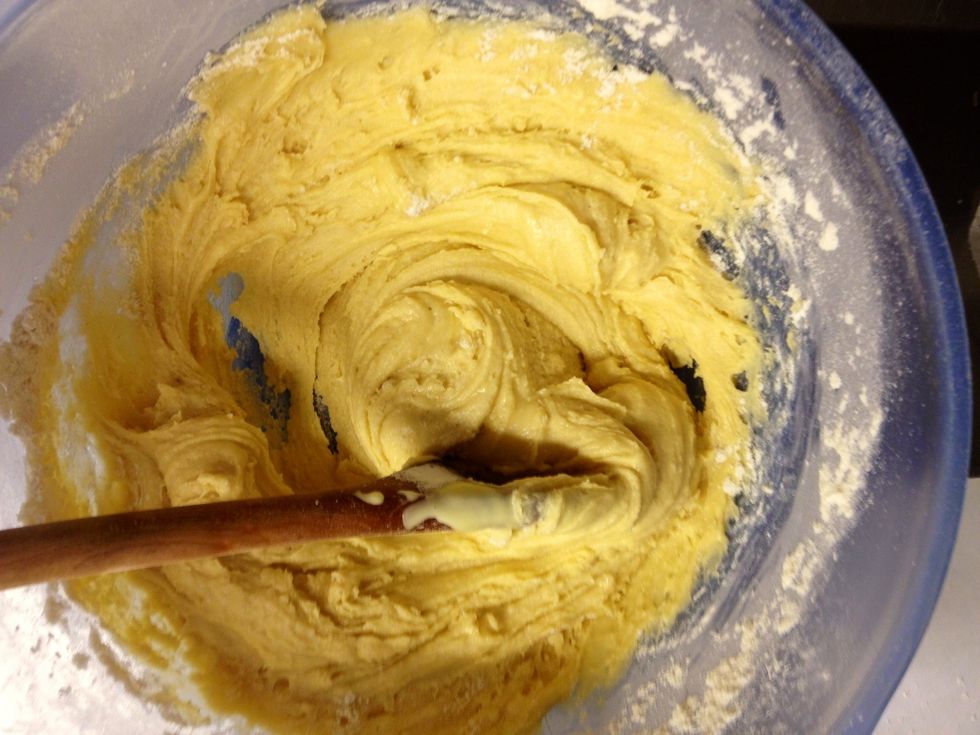 Stir. This batter becomes very stiff so you will need big paper molds.