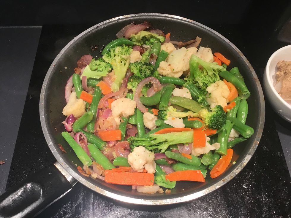 Stir through and turn down to low heat. Leave this for a while.